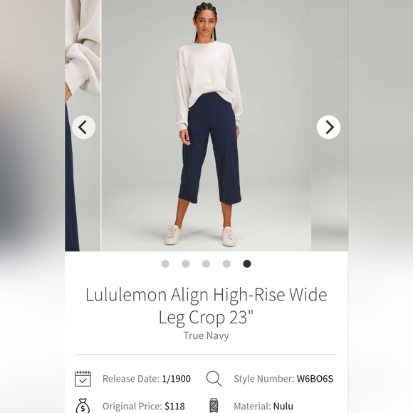 lululemon athletica Pants - Lululemon High Rise Align Wide-Leg Cropped Pant 23" Navy Blue Size 2